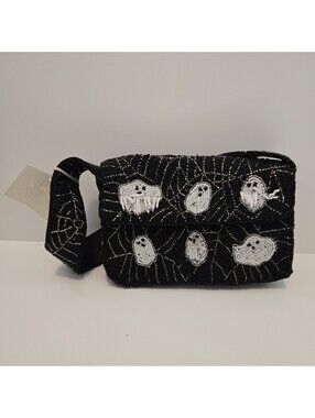 Sol Mer Black Beaded Shoulder Bag White Ghost Spider Web  ASO Tik Tok Halloween
